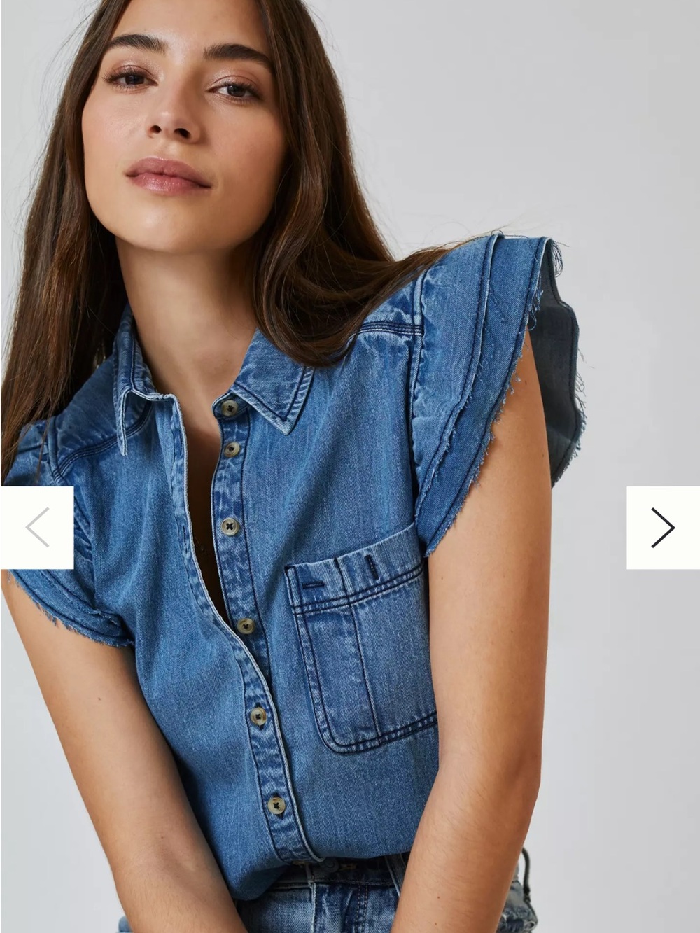 Pilcro Anthropologie Ruffle Sleeved Denim Button-Front Top Sz XL